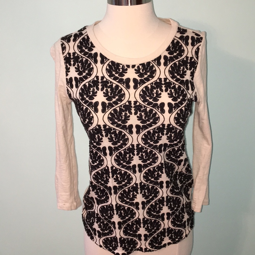 J. Crew patterned front three-quarter sleeve shirt
